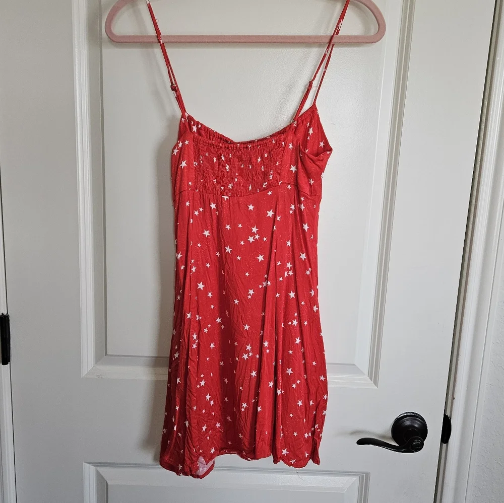 Zara Red Satin Star Strappy Polka Dot Mini Dress Size XS